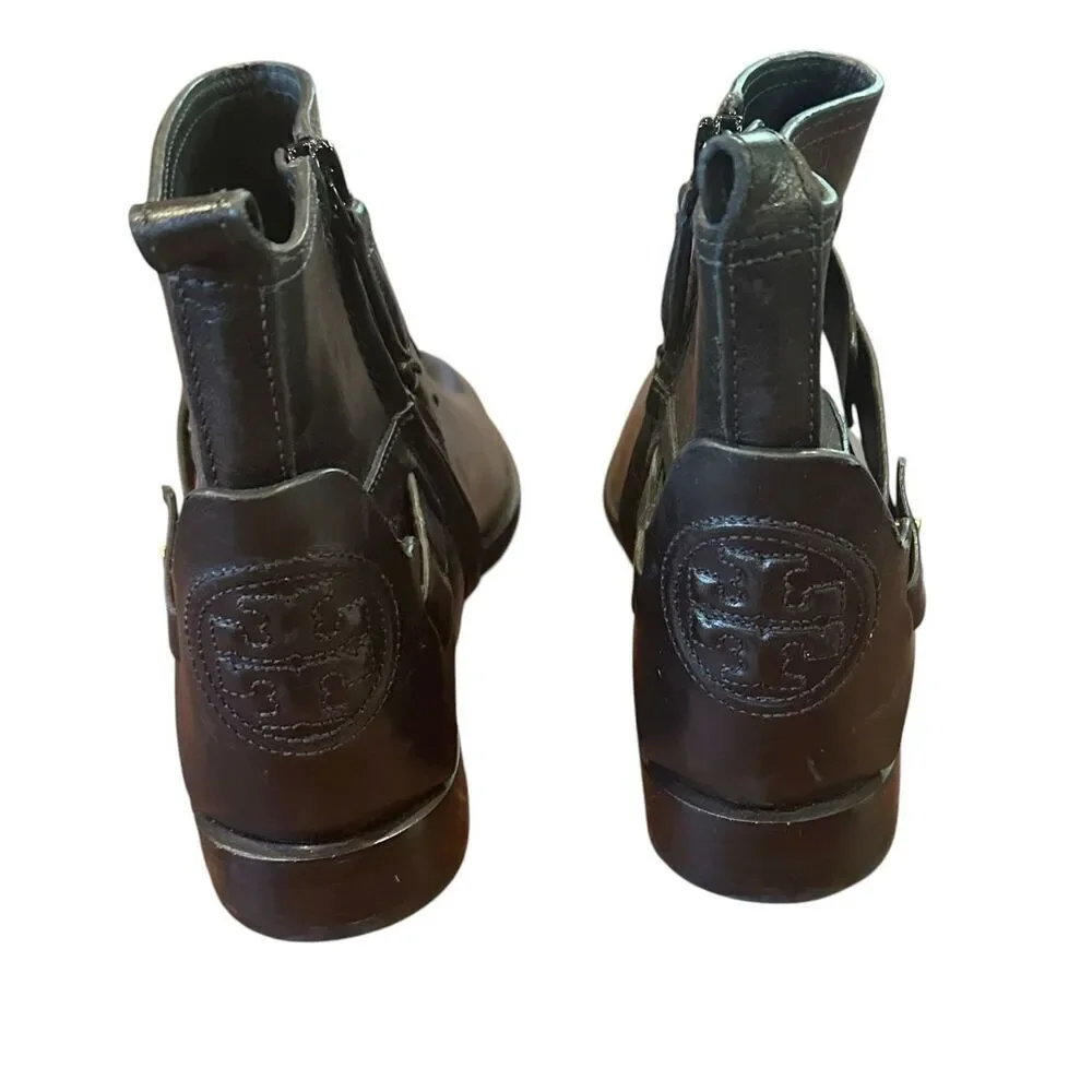Tory Burch Colton Black Leather Logo Bootie NWOB Size 5 1/2